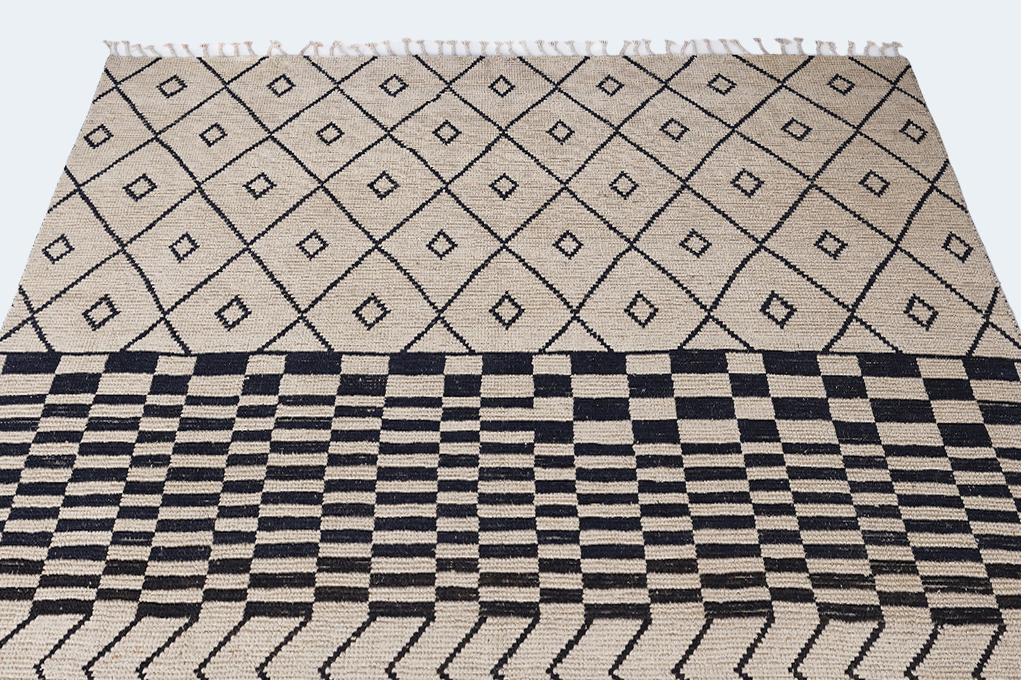 Modernist Moroccan Berber Area Rug – Hand-Knotted Geometric Grid & Lattice Wool Rug