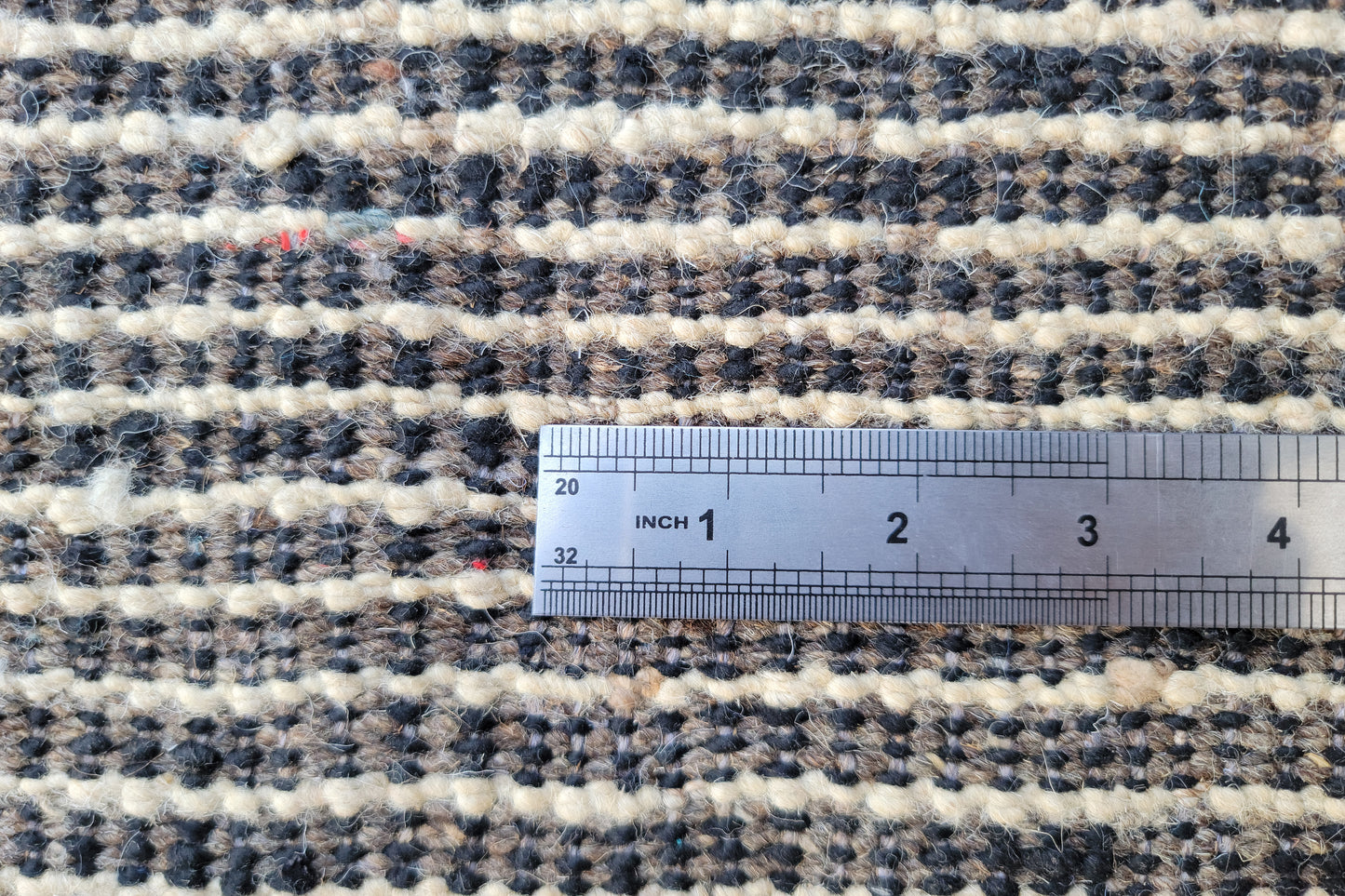 Minimalist Linear Moroccan Berber Rug – Hand-Knotted Oatmeal & Charcoal Wool Rug