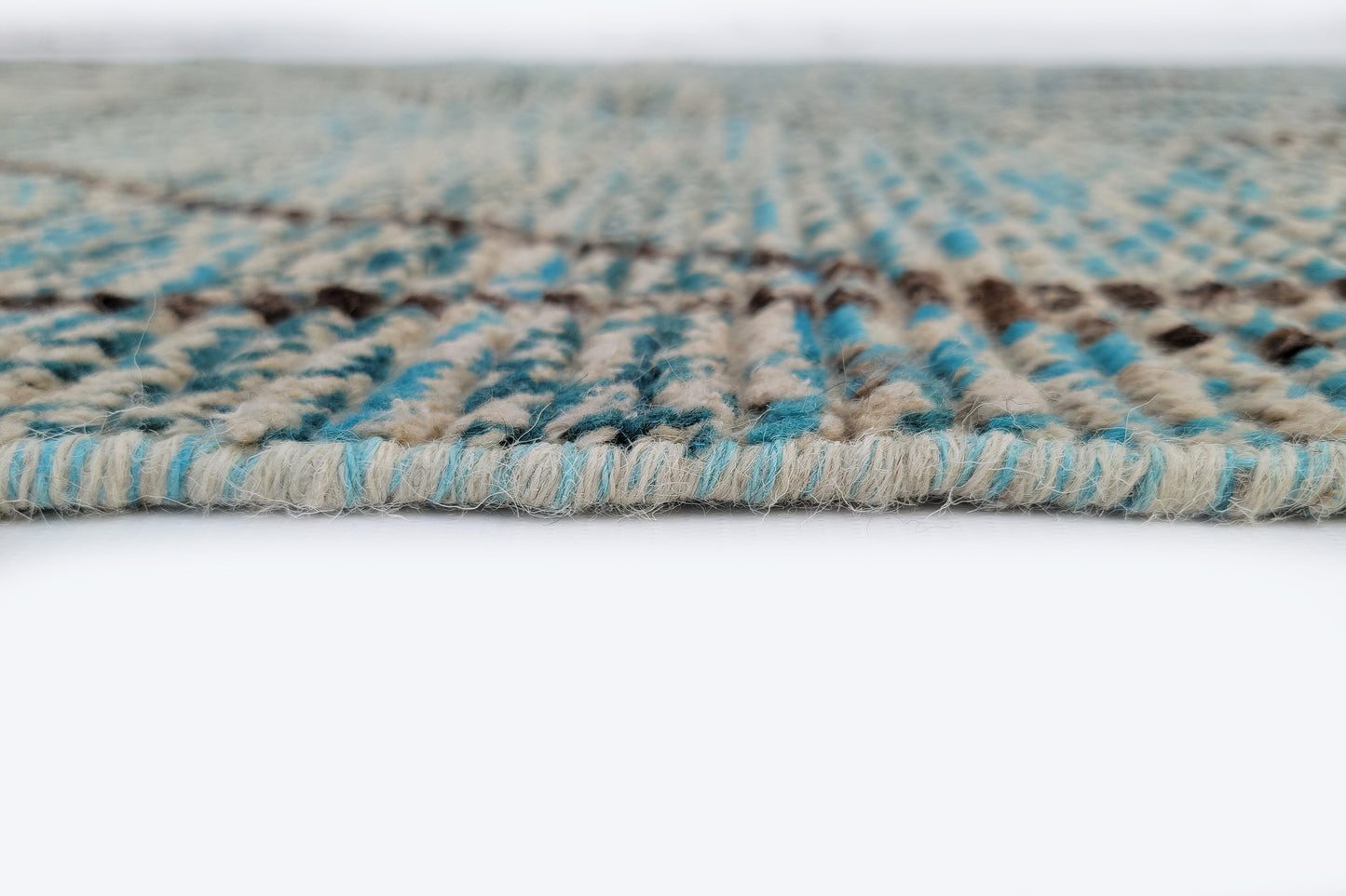 Abstract Turquoise Blue Moroccan Berber Rug – Hand-Knotted Asymmetric Wool Runner Rug