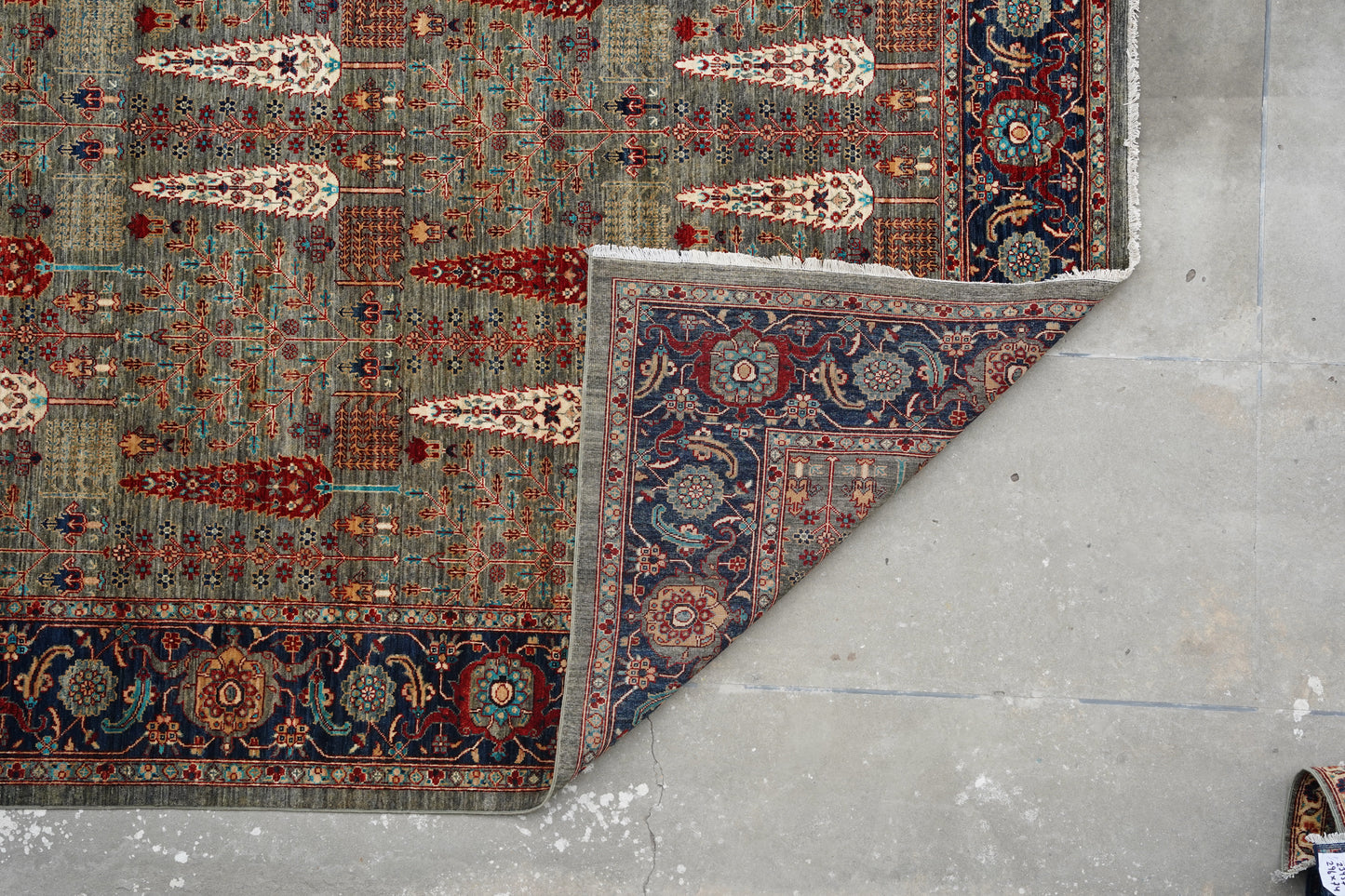 Afghan Tree of Life Rug - Muted Sage & Indigo