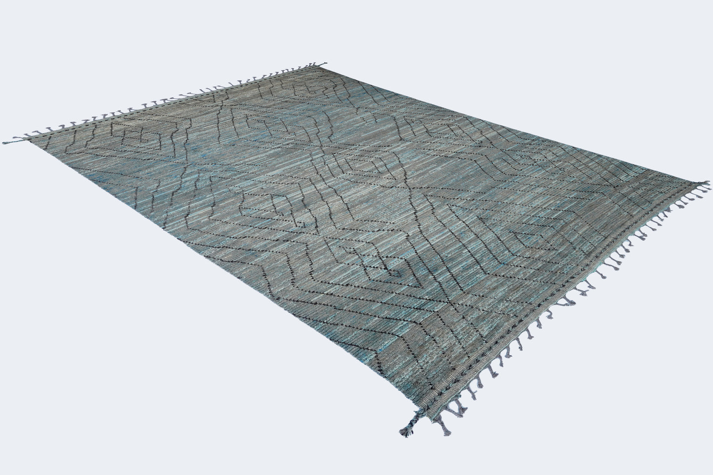 Earthy Teal & Slate Grey Moroccan Berber Rug – Hand-Knotted Wool Tribal Rug