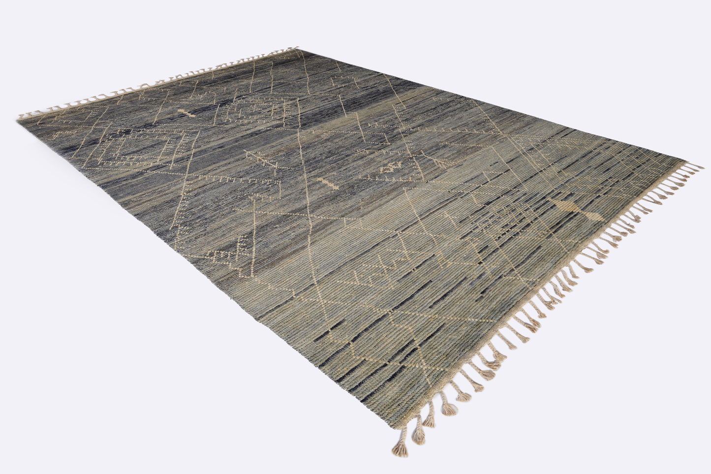 Vintage Moroccan Berber Beni Ourain Rug – Distressed Slate Blue & Charcoal Tribal Rug