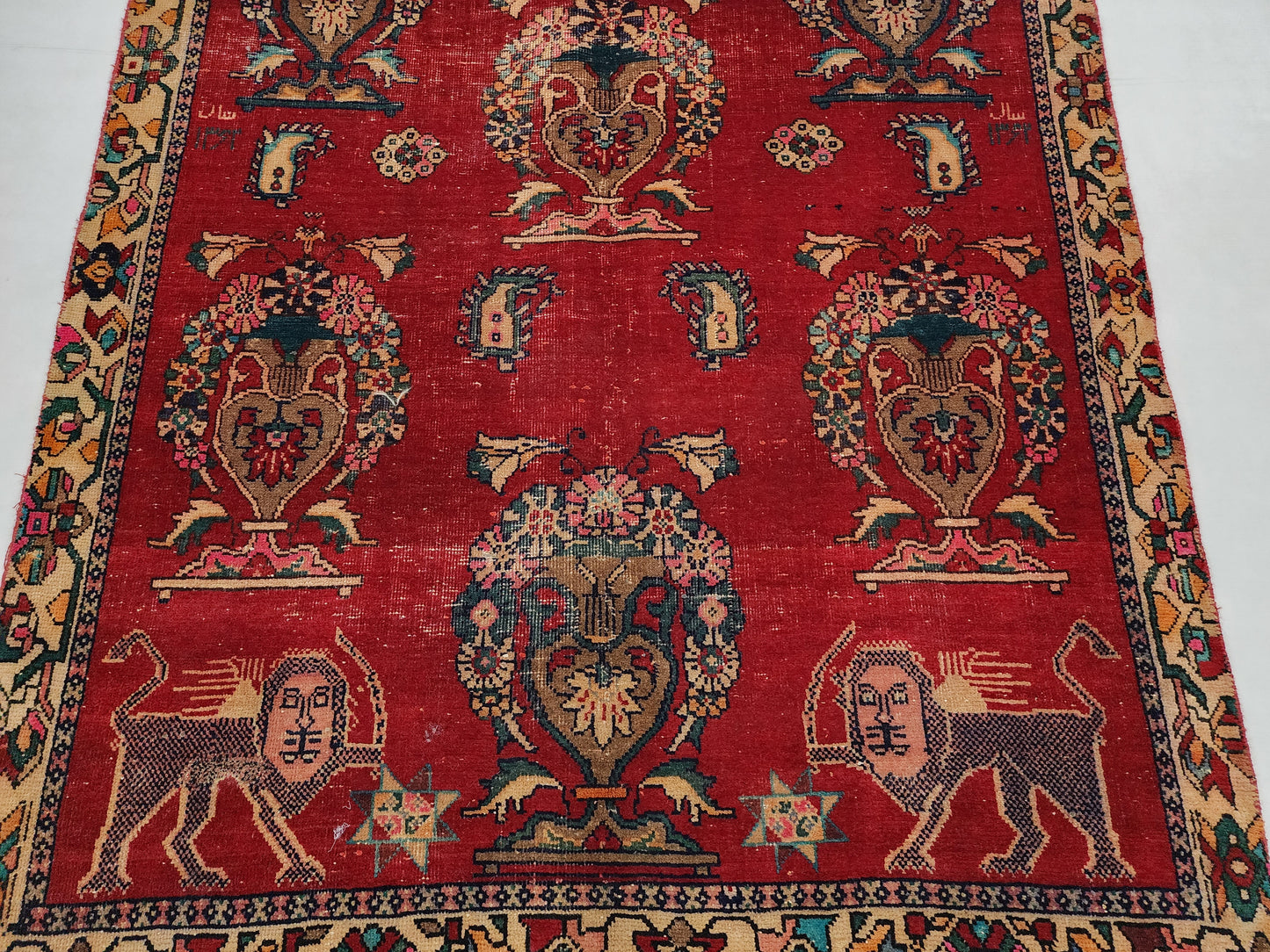 Vintage Persian Pictorial Rug | Iconic 'Persian Lion' and Shah Motif Masterpiece