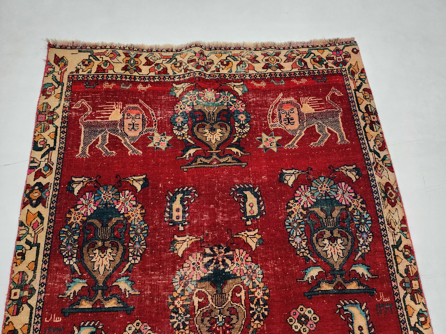 Vintage Persian Pictorial Rug | Iconic 'Persian Lion' and Shah Motif Masterpiece