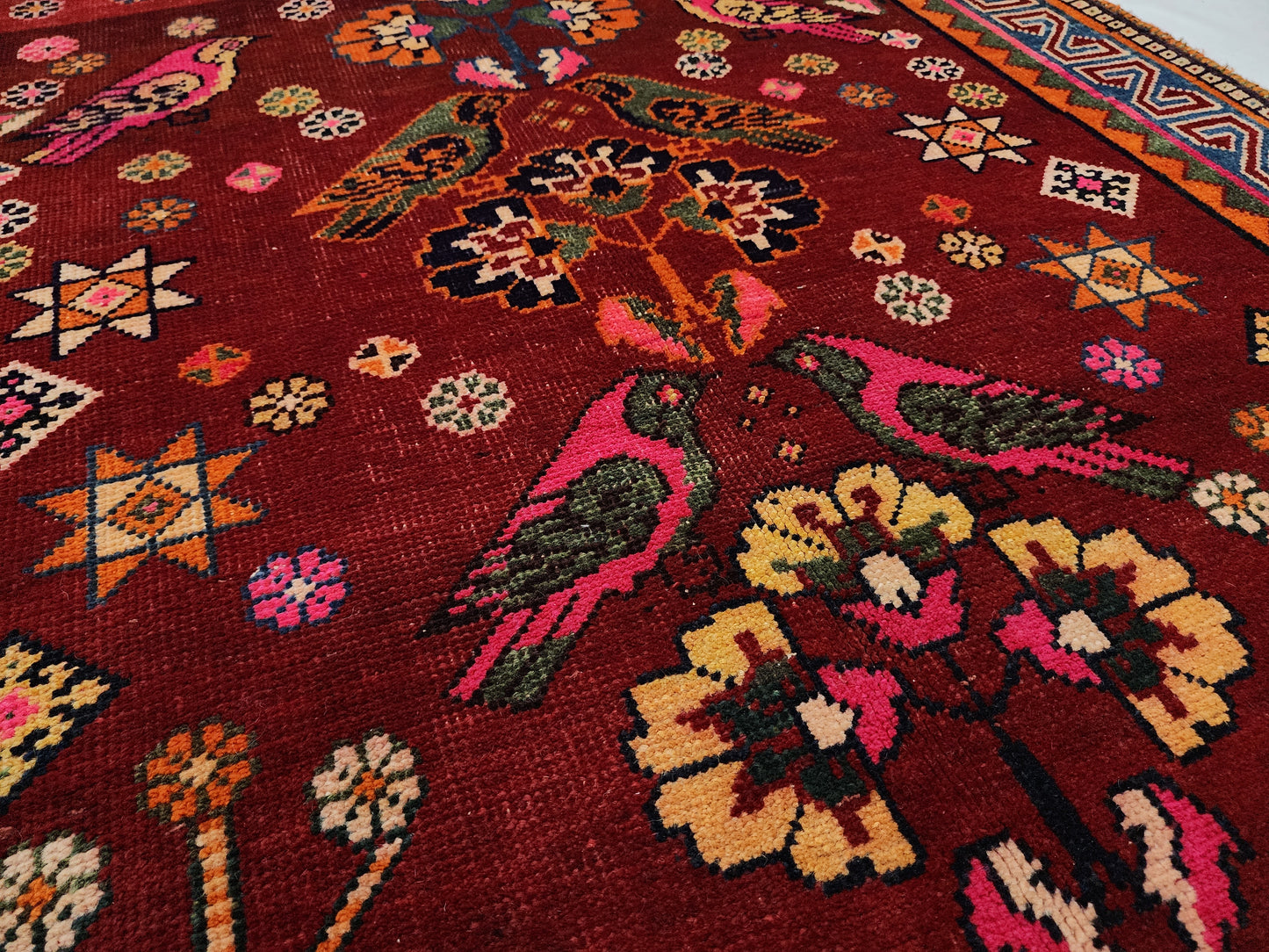 Vintage Persian Qashqai Bird Rug | Hand-Knotted Pictorial Masterpiece