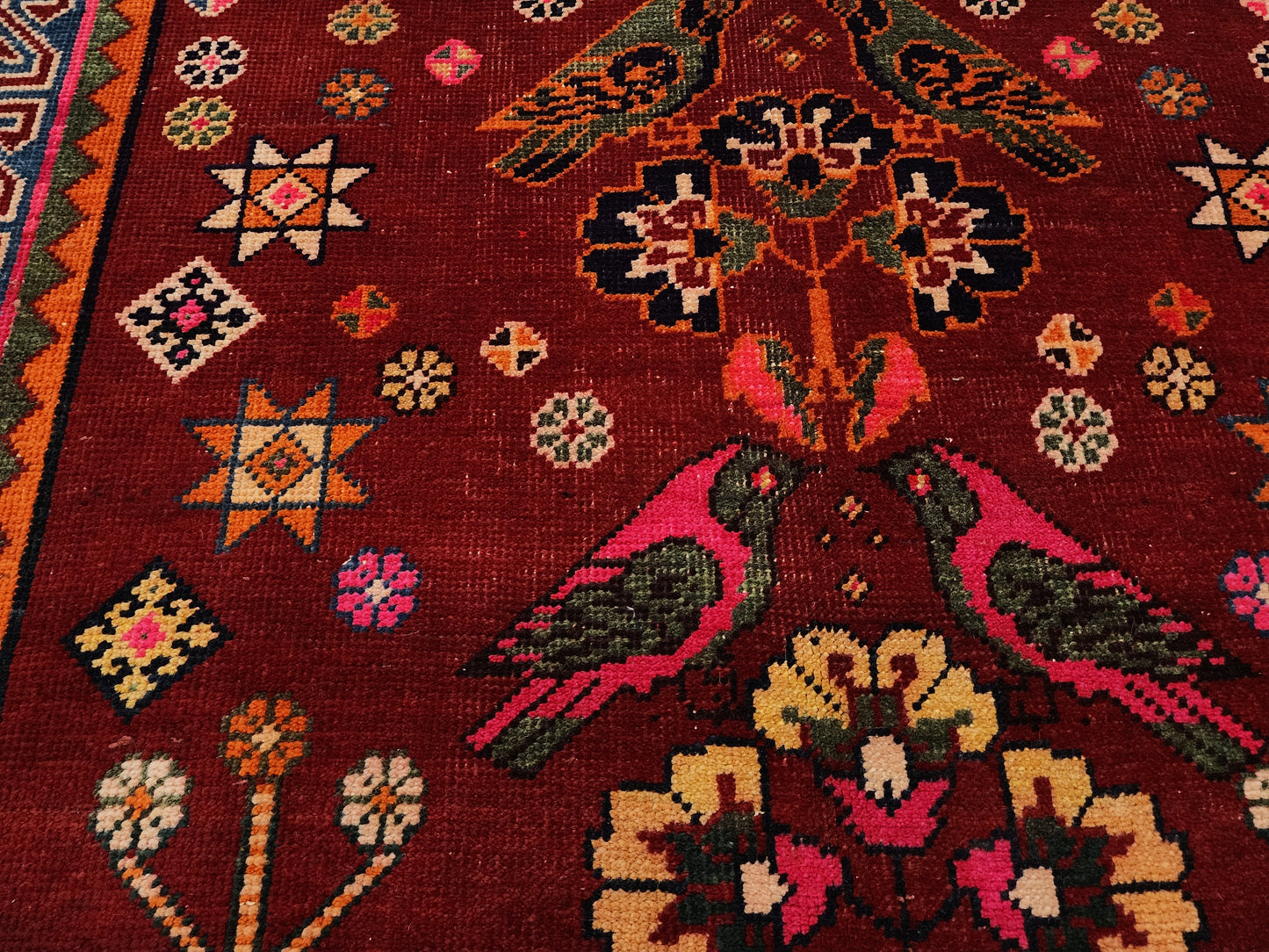 Vintage Persian Qashqai Bird Rug | Hand-Knotted Pictorial Masterpiece