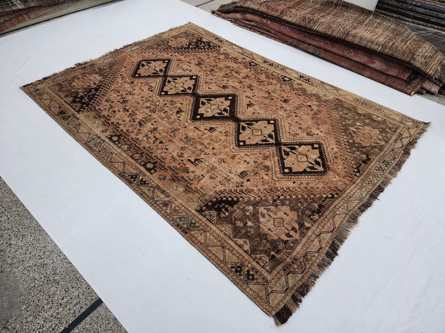 Antique Persian Qashqai Rug | Iconic Five-Diamond Tribal Masterpiece