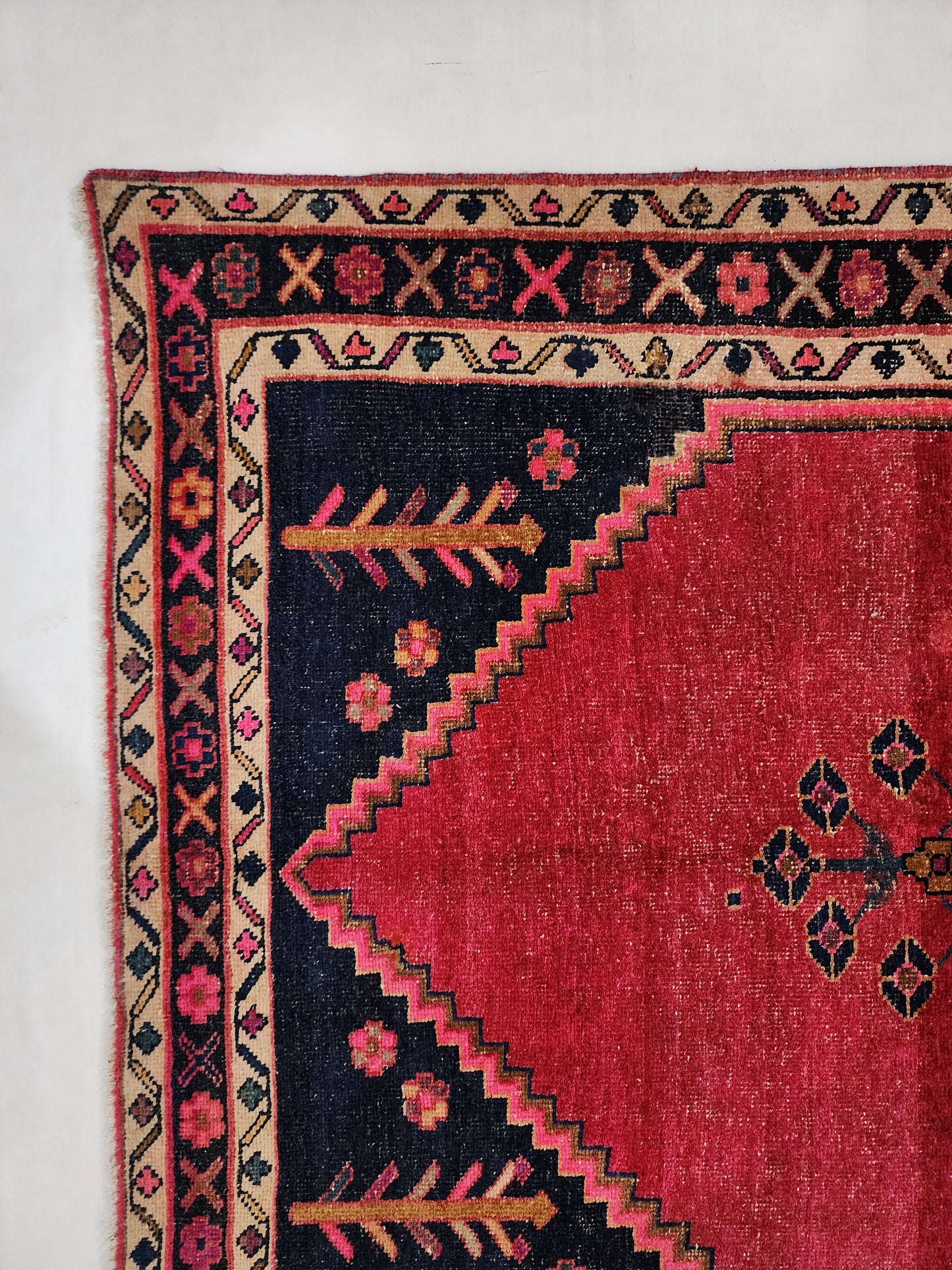 Vintage Persian Qashqai Runner | Bold Medallion Tribal Art