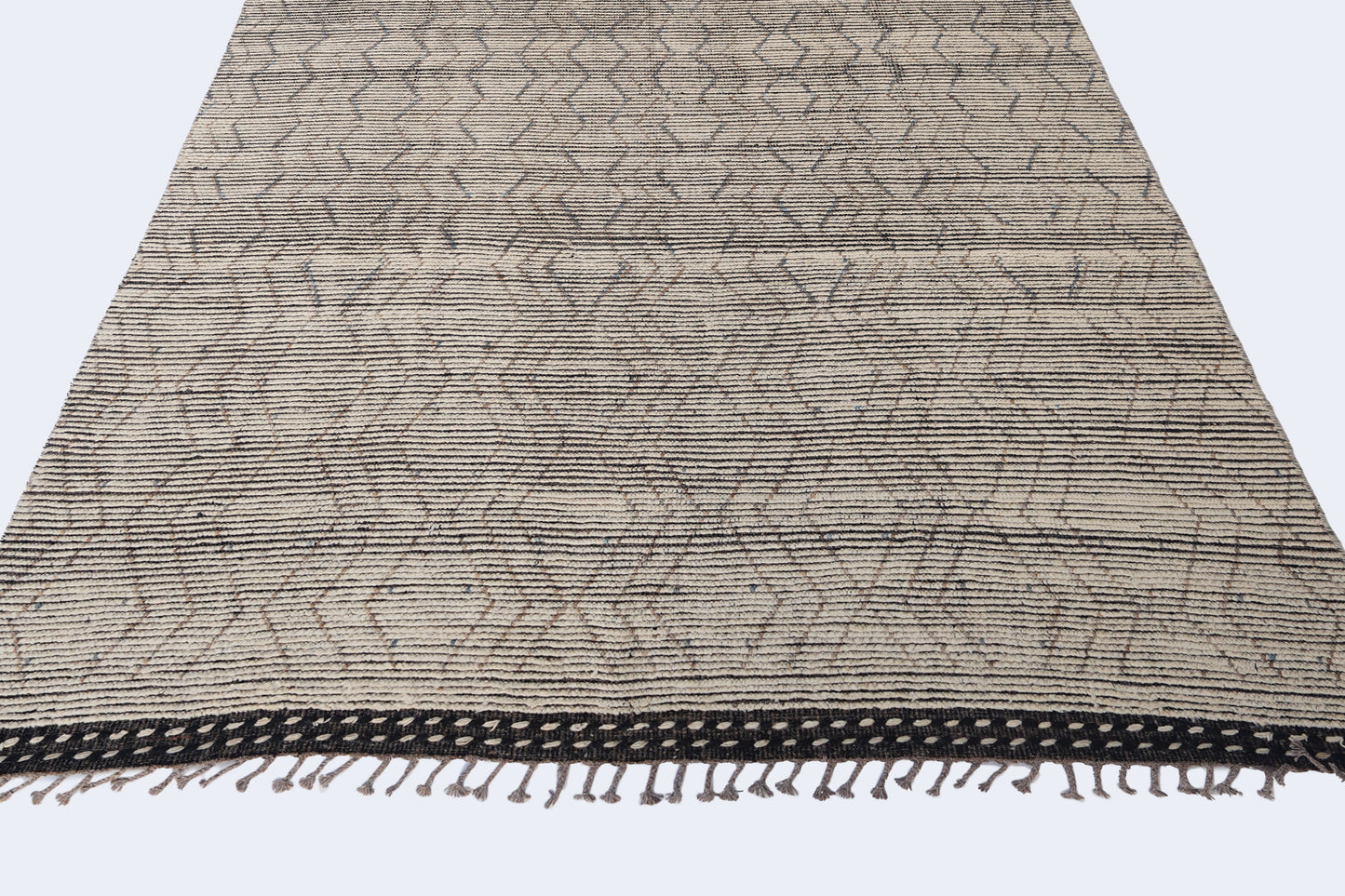 Minimalist Linear Moroccan Berber Rug – Hand-Knotted Oatmeal & Charcoal Wool Rug