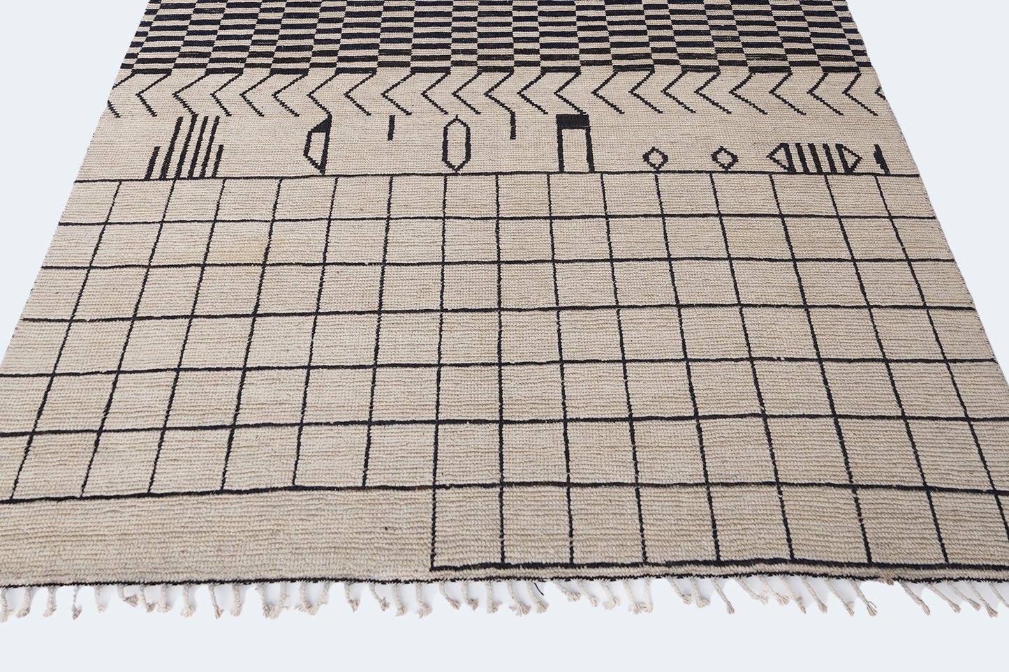 Modernist Moroccan Berber Area Rug – Hand-Knotted Geometric Grid & Lattice Wool Rug
