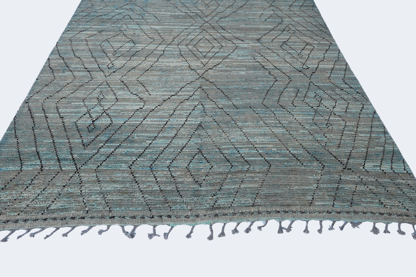 Earthy Teal & Slate Grey Moroccan Berber Rug – Hand-Knotted Wool Tribal Rug