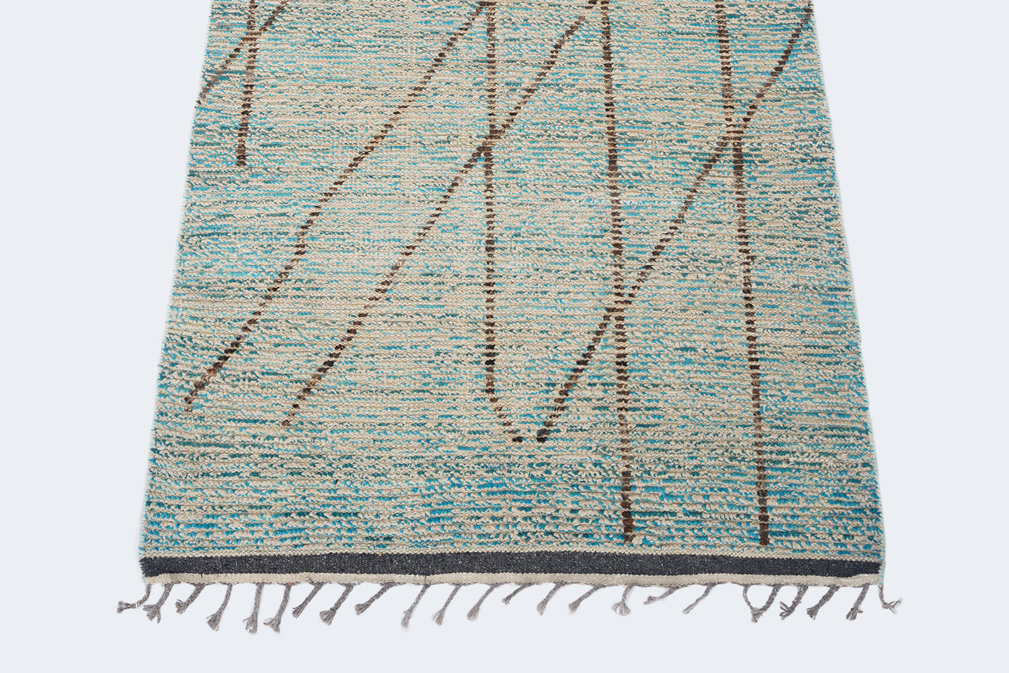 Abstract Turquoise Blue Moroccan Berber Rug – Hand-Knotted Asymmetric Wool Runner Rug