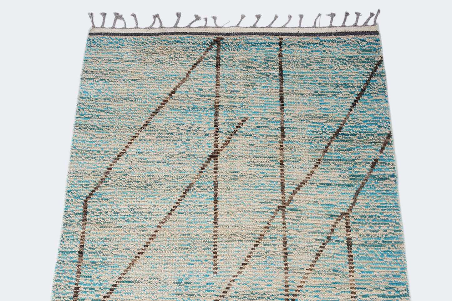 Abstract Turquoise Blue Moroccan Berber Rug – Hand-Knotted Asymmetric Wool Runner Rug