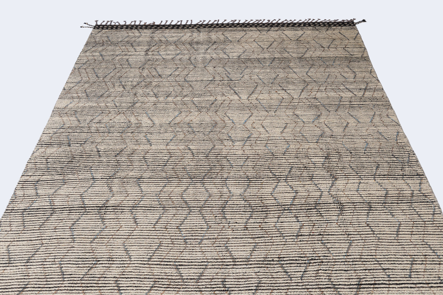 Minimalist Linear Moroccan Berber Rug – Hand-Knotted Oatmeal & Charcoal Wool Rug