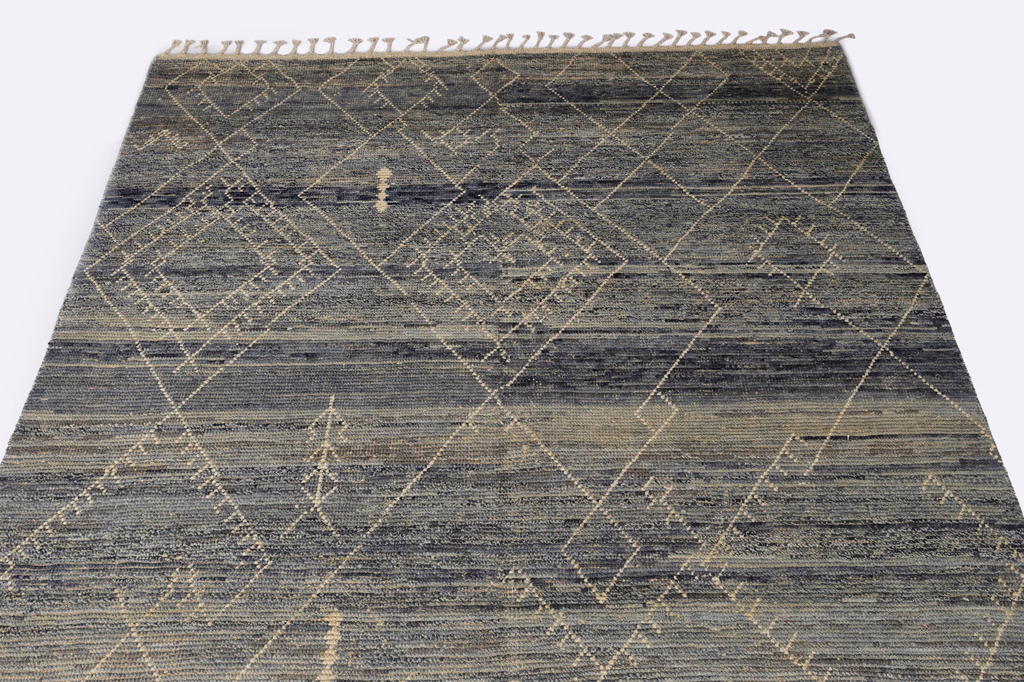 Vintage Moroccan Berber Beni Ourain Rug – Distressed Slate Blue & Charcoal Tribal Rug
