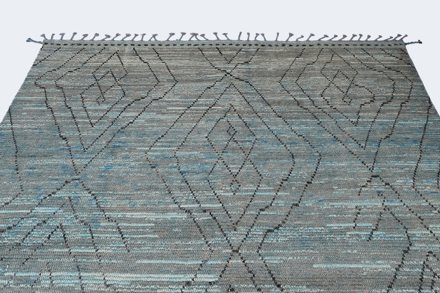 Earthy Teal & Slate Grey Moroccan Berber Rug – Hand-Knotted Wool Tribal Rug