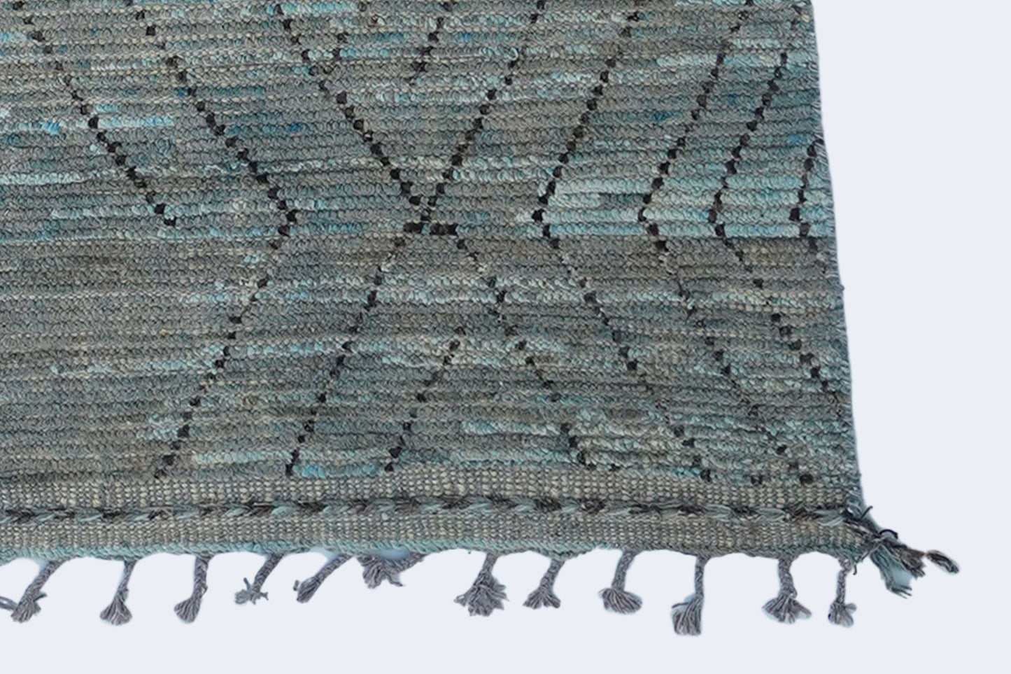 Earthy Teal & Slate Grey Moroccan Berber Rug – Hand-Knotted Wool Tribal Rug