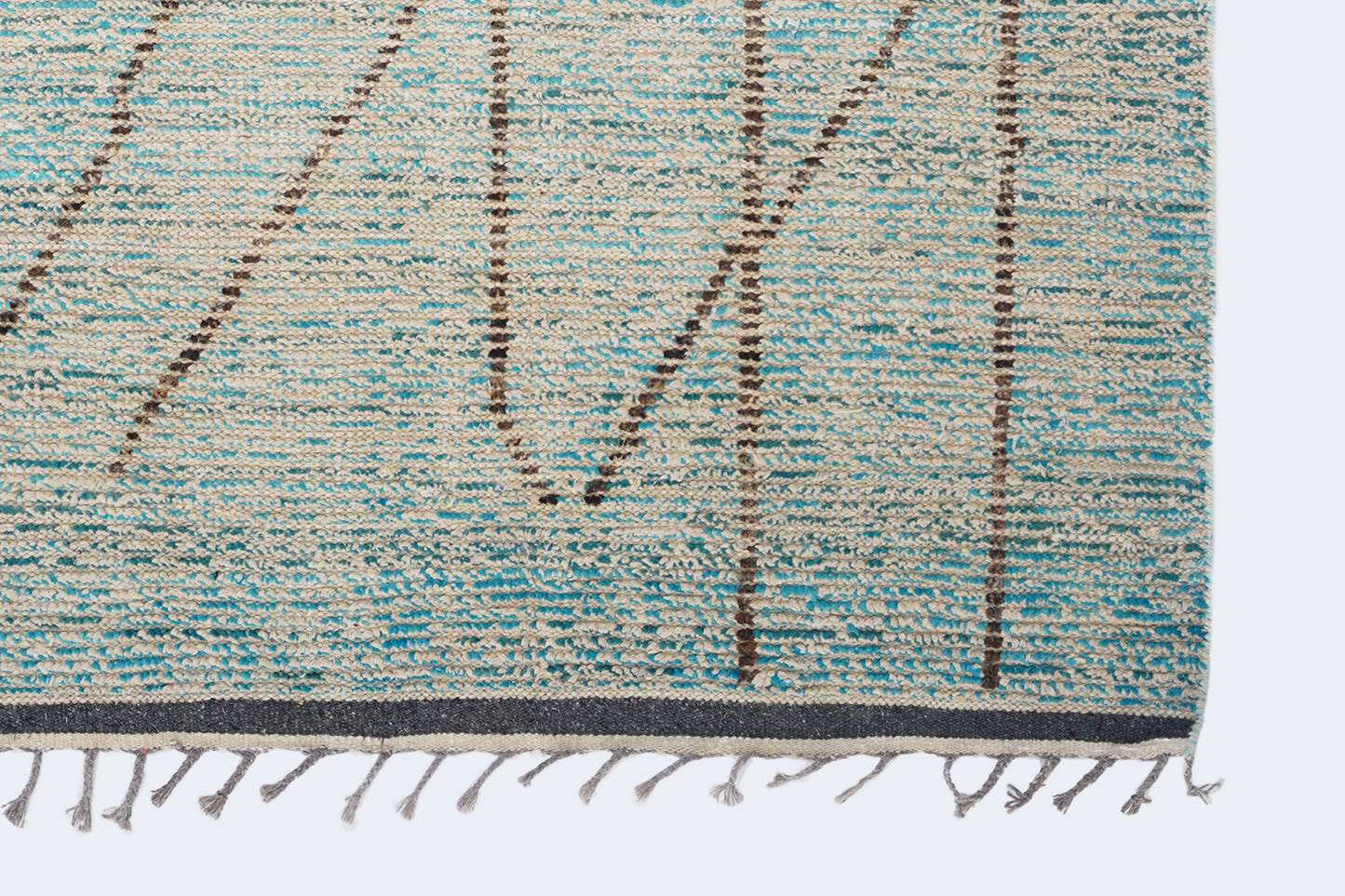 Abstract Turquoise Blue Moroccan Berber Rug – Hand-Knotted Asymmetric Wool Runner Rug