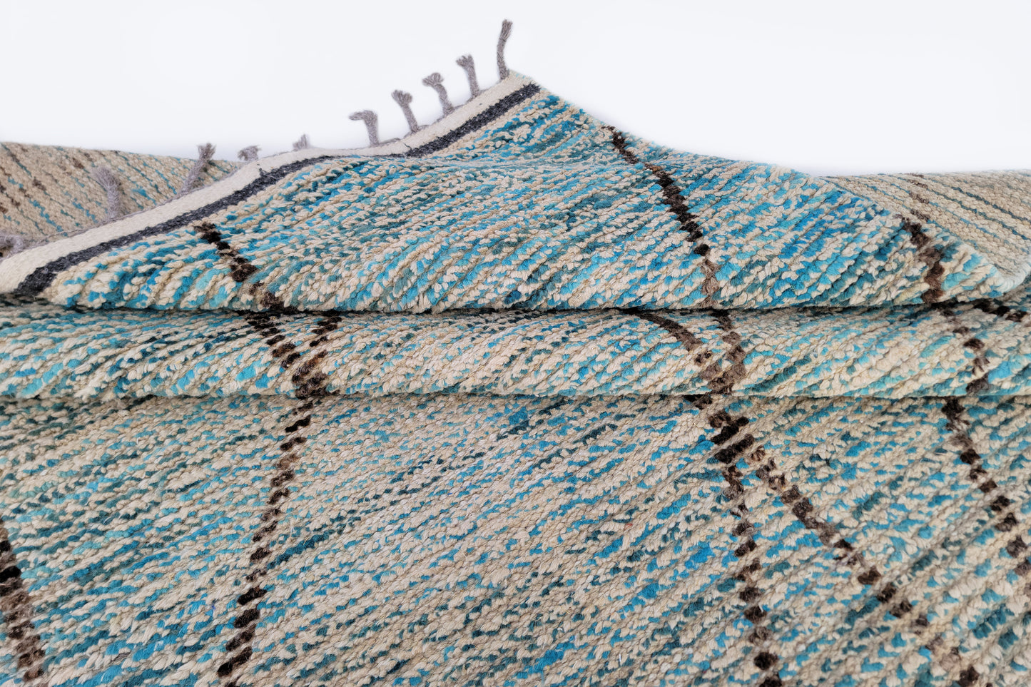 Abstract Turquoise Blue Moroccan Berber Rug – Hand-Knotted Asymmetric Wool Runner Rug
