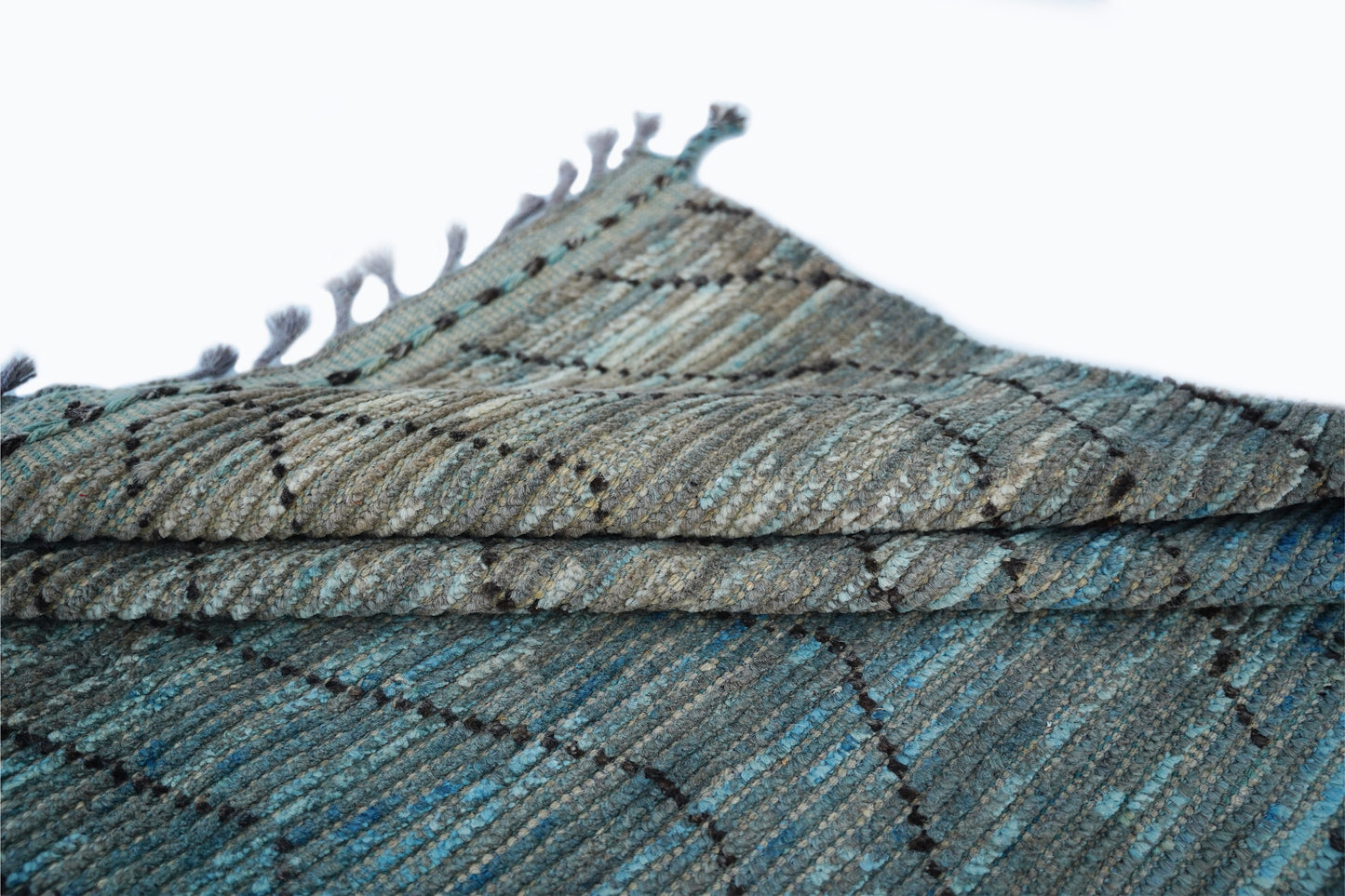 Earthy Teal & Slate Grey Moroccan Berber Rug – Hand-Knotted Wool Tribal Rug