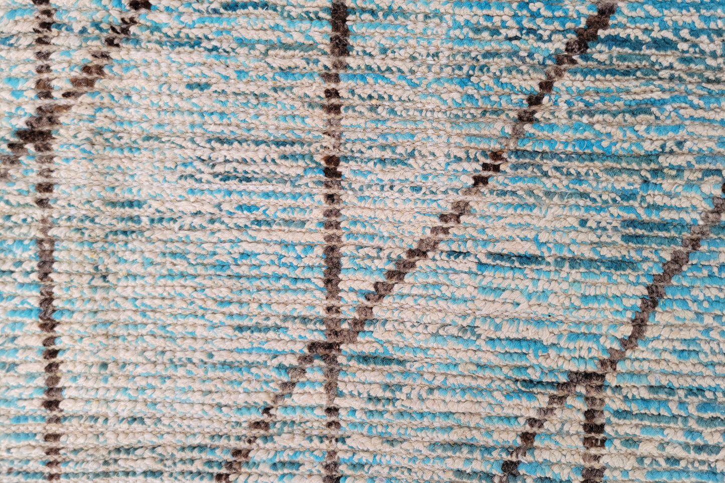 Abstract Turquoise Blue Moroccan Berber Rug – Hand-Knotted Asymmetric Wool Runner Rug