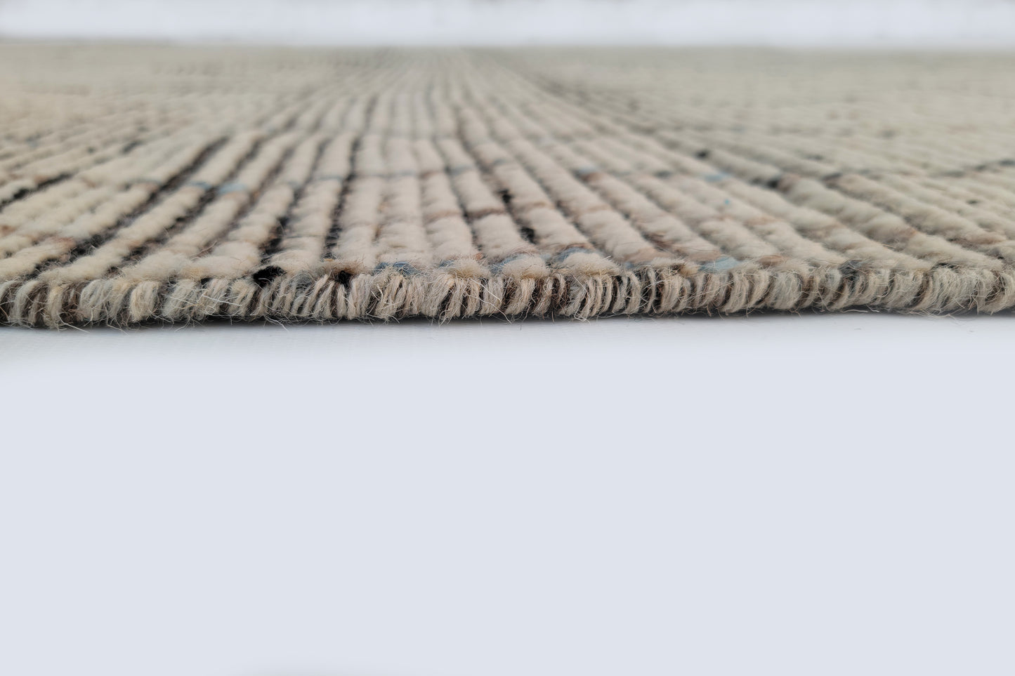 Minimalist Linear Moroccan Berber Rug – Hand-Knotted Oatmeal & Charcoal Wool Rug