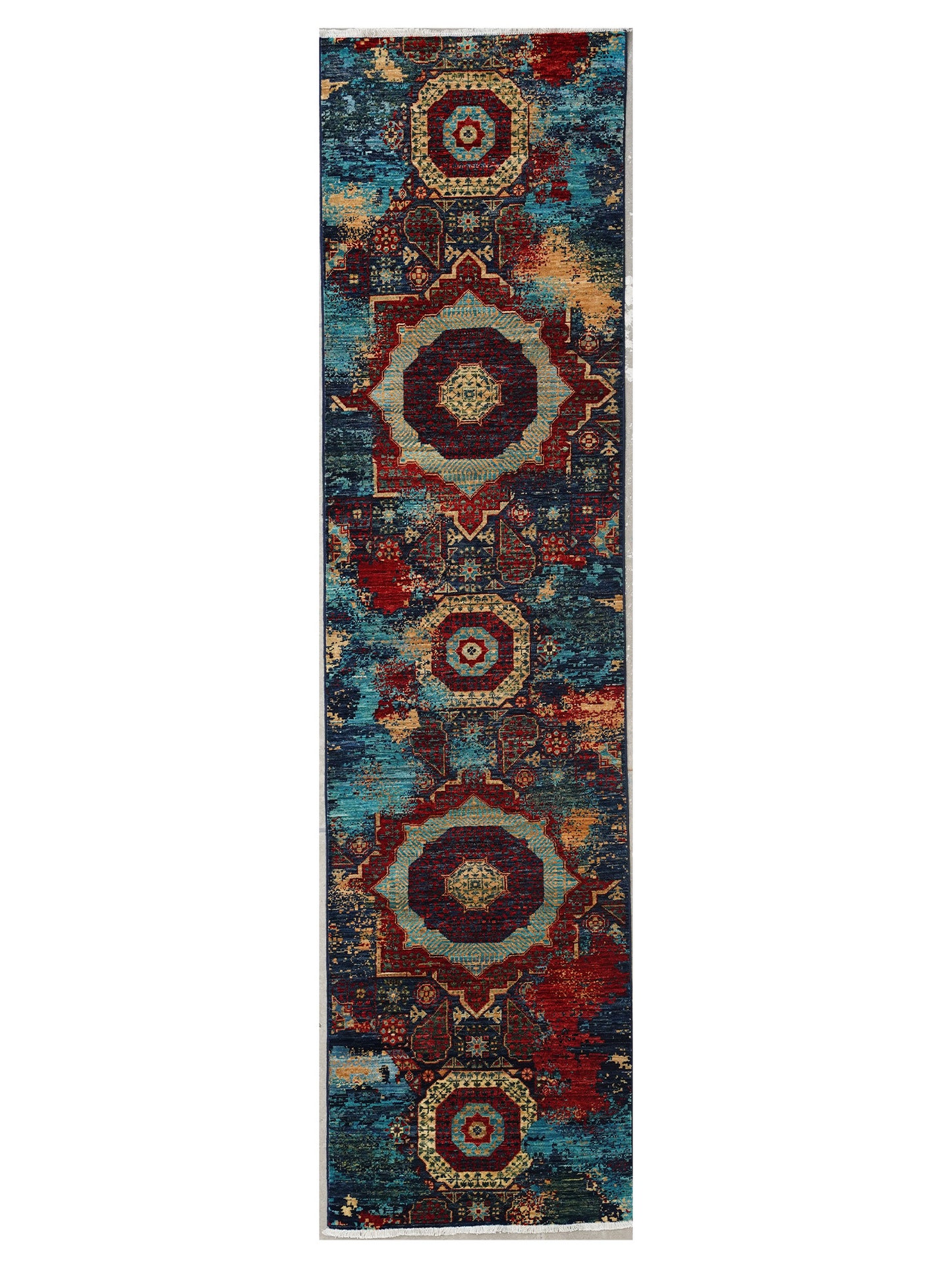 Authentic Afghan Tribal Runner in Azure & Crimson