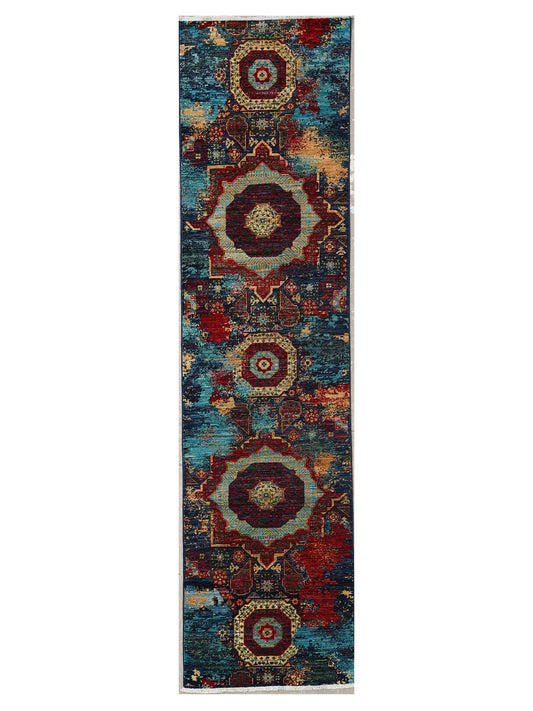 Authentic Afghan Tribal Runner in Azure & Crimson