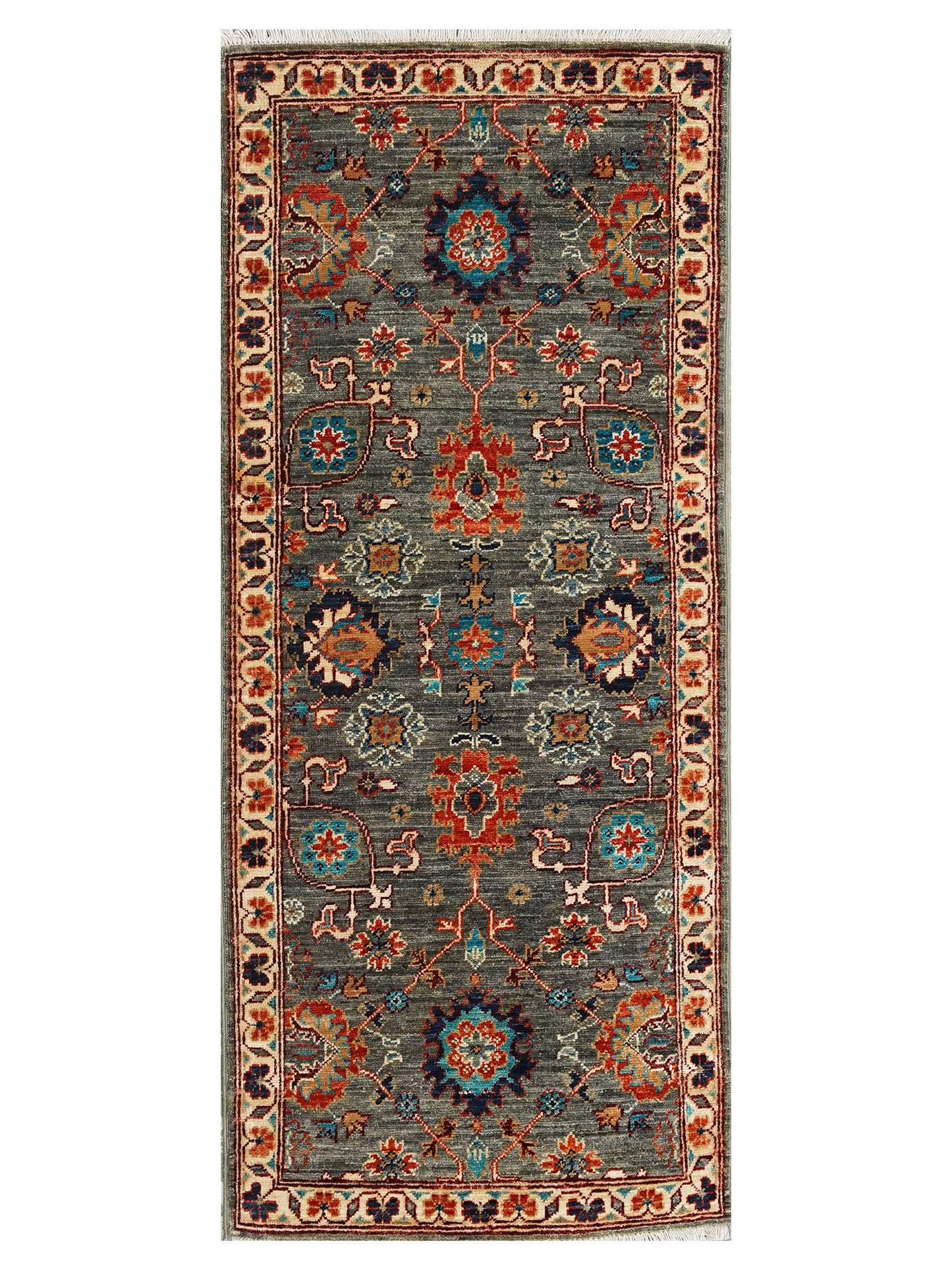 The Slate Heritage: Intricate Afghan Hand-Spun Runner