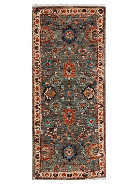 The Slate Heritage: Intricate Afghan Hand-Spun Runner