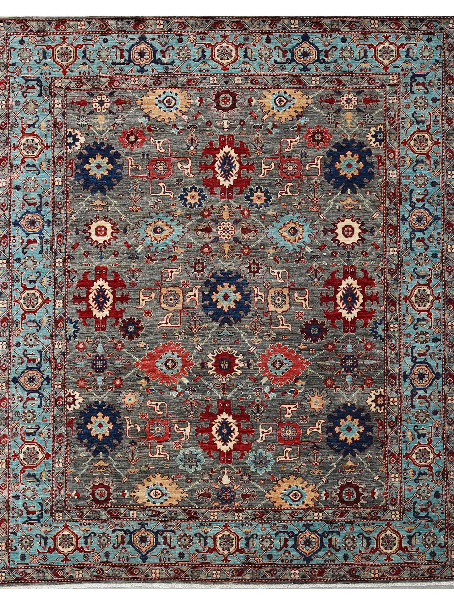 Traditional Afghan Botanical Rug in Slate & Azure