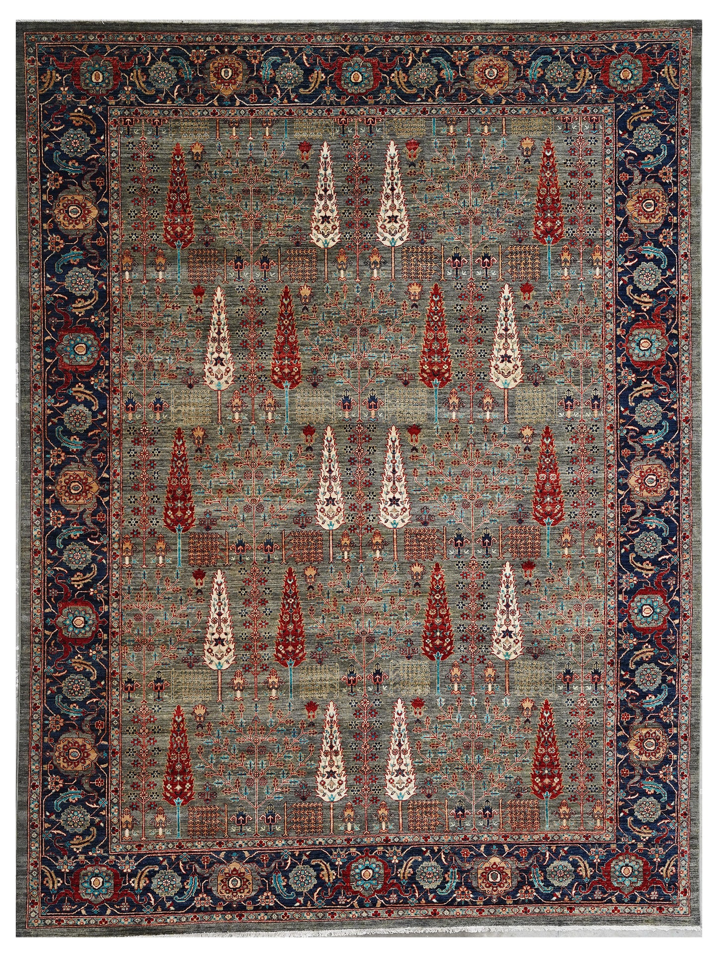Afghan Tree of Life Rug - Muted Sage & Indigo