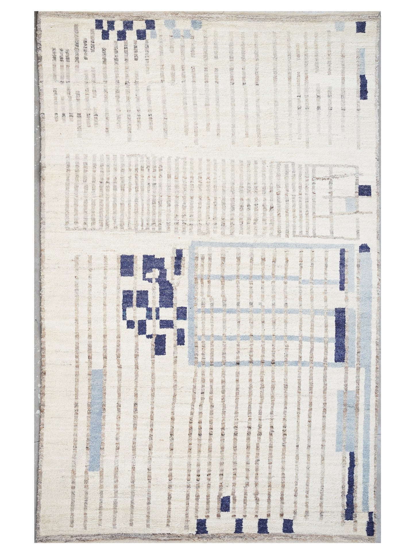 Modern Moroccan Berber Rug - Cream & Indigo Abstract