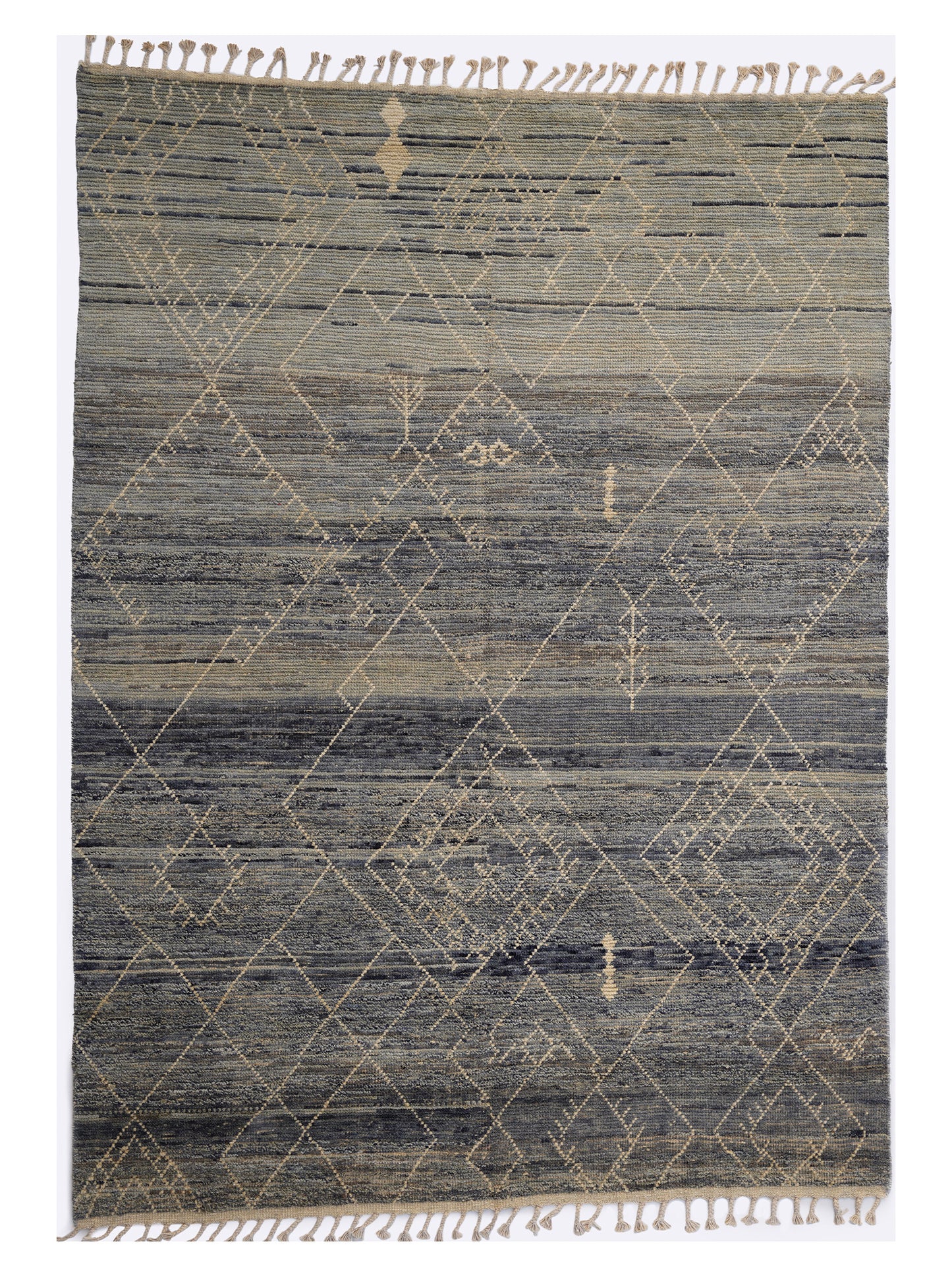 Vintage Moroccan Berber Beni Ourain Rug – Distressed Slate Blue & Charcoal Tribal Rug