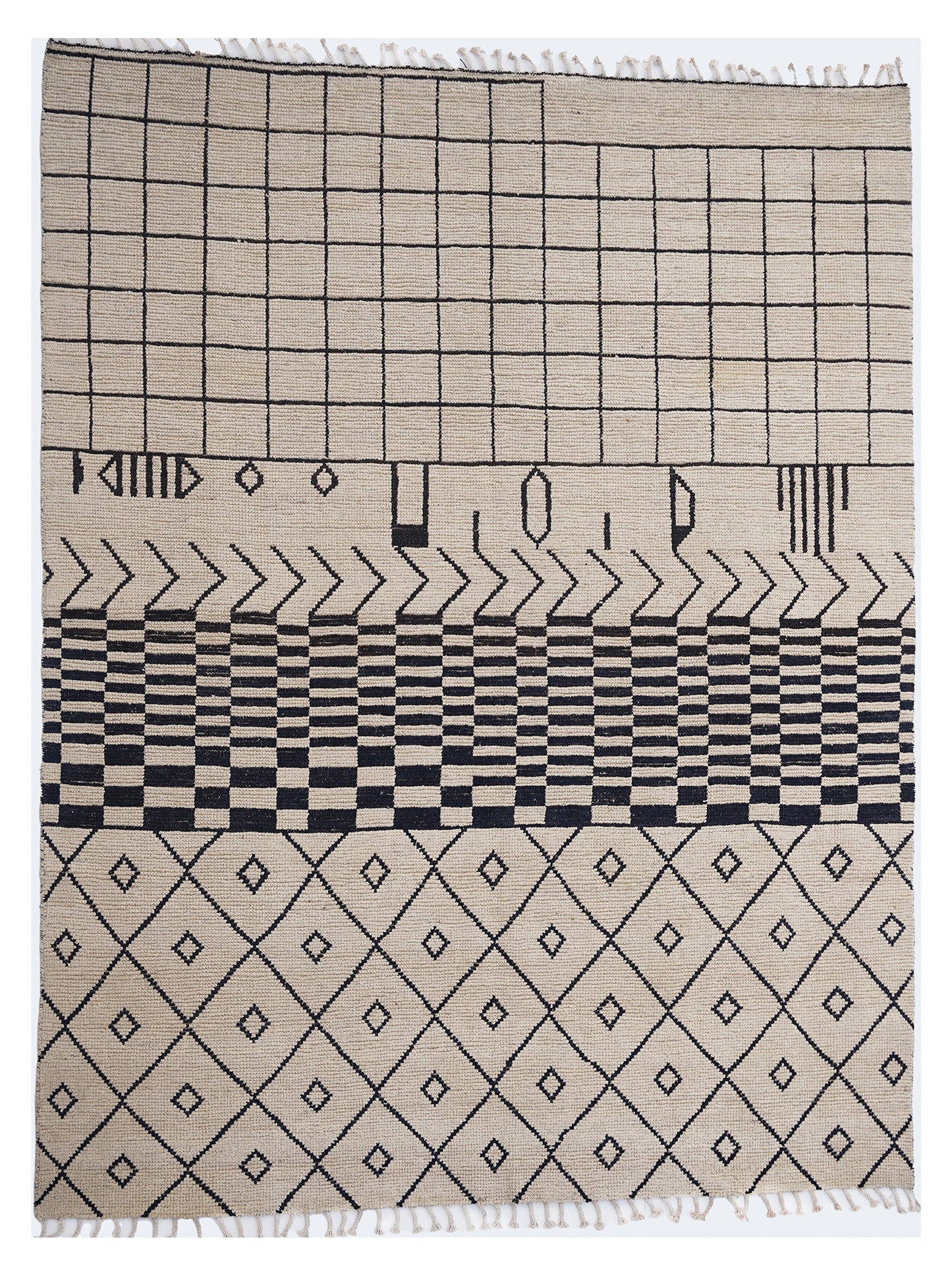 Modernist Moroccan Berber Area Rug – Hand-Knotted Geometric Grid & Lattice Wool Rug