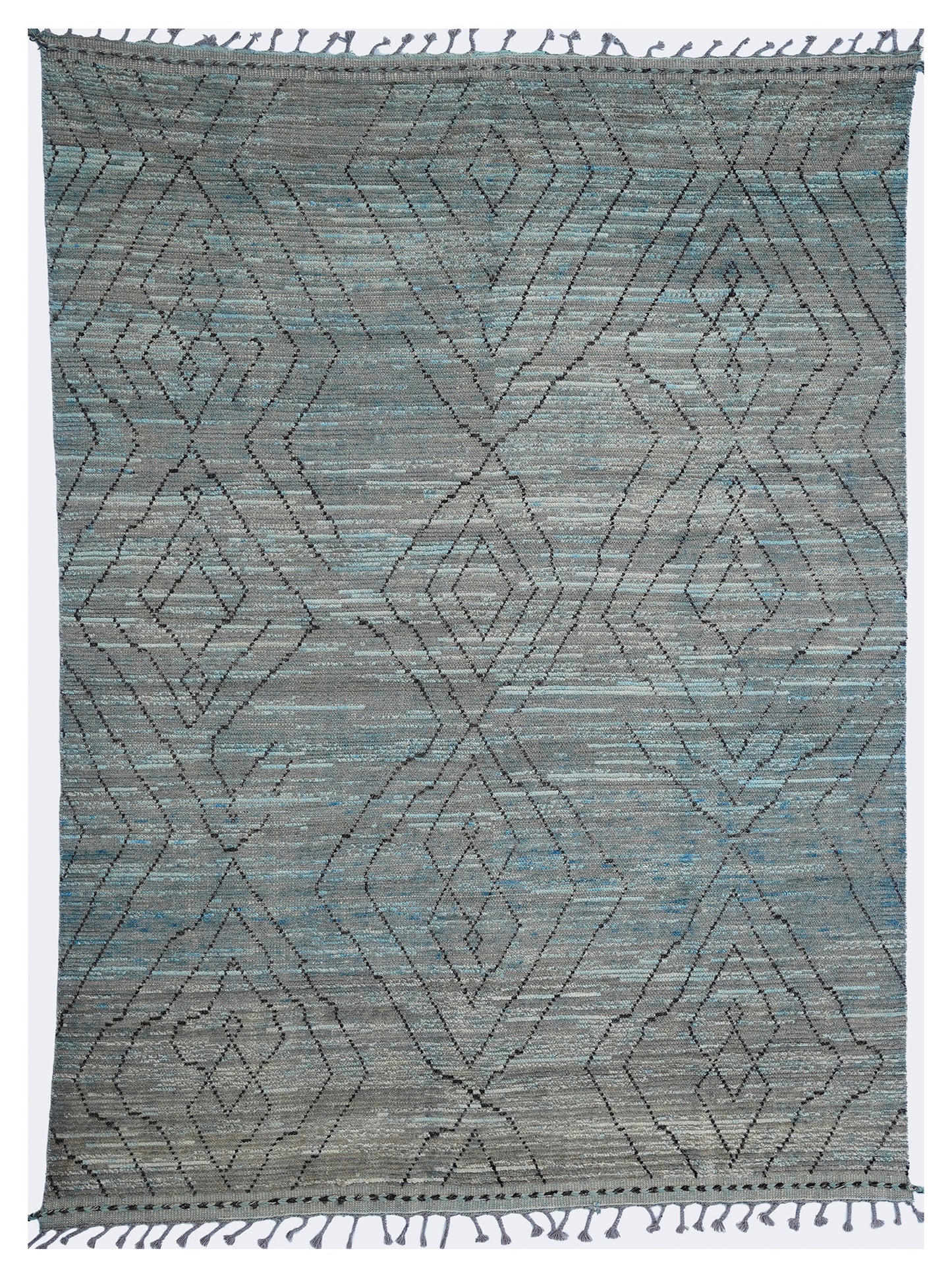 Earthy Teal & Slate Grey Moroccan Berber Rug – Hand-Knotted Wool Tribal Rug