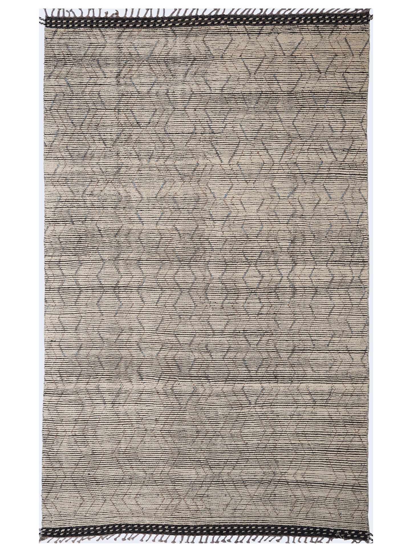Minimalist Linear Moroccan Berber Rug – Hand-Knotted Oatmeal & Charcoal Wool Rug