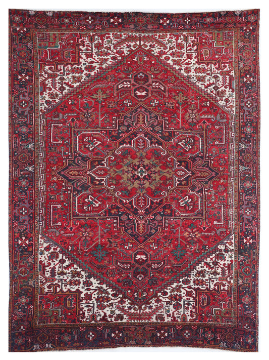 Vintage Persian Heriz Hand-Knotted Rug - 9ft x 12ft (Circa 1950s)