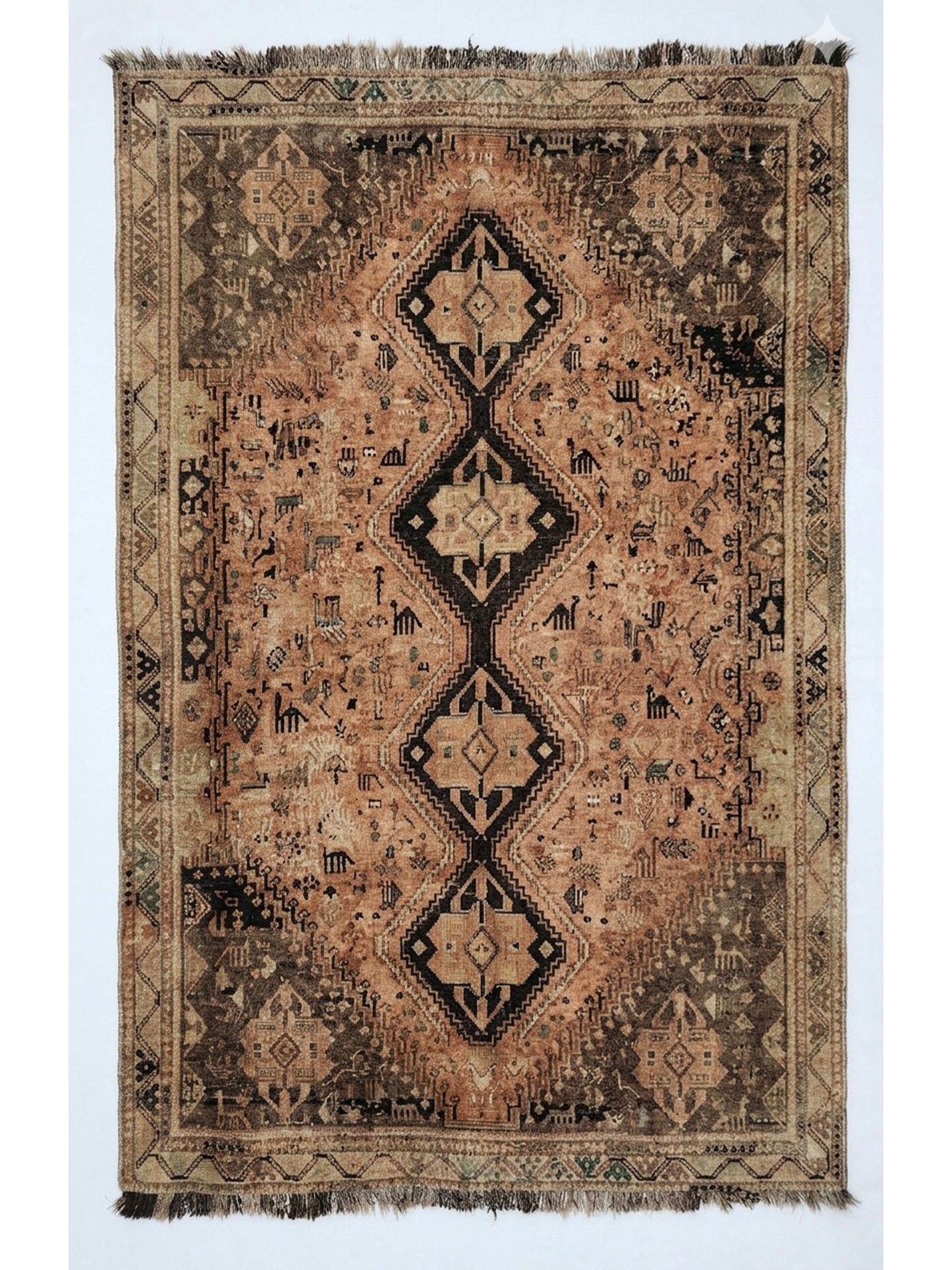 Antique Persian Qashqai Rug | Iconic Five-Diamond Tribal Masterpiece