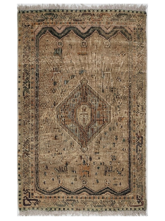 Desert Horizon: Antique Hand-Knotted Qashqai Tribal Rug