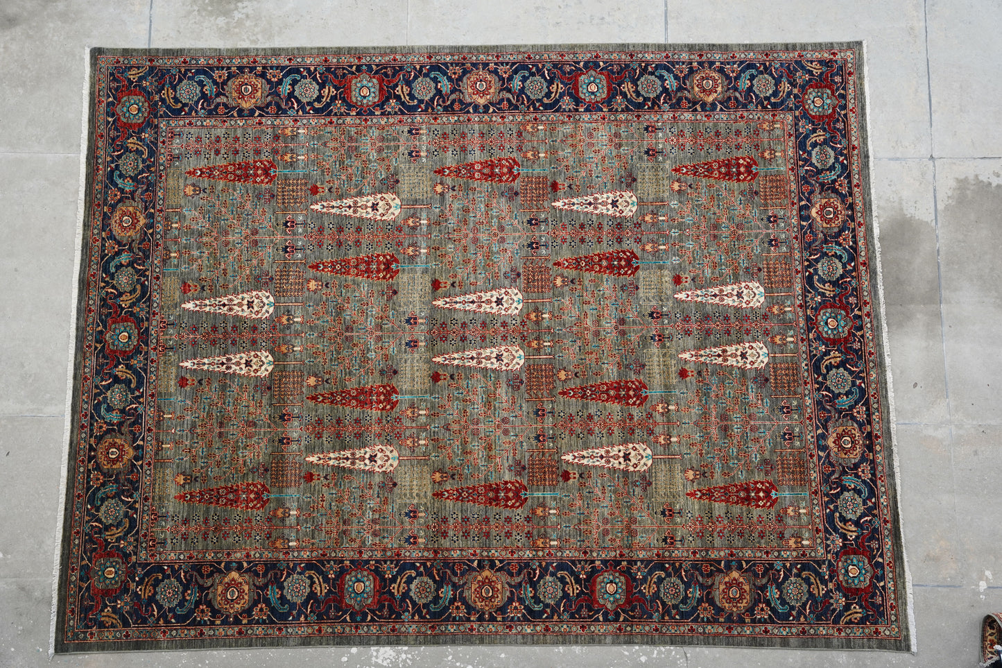 Afghan Tree of Life Rug - Muted Sage & Indigo