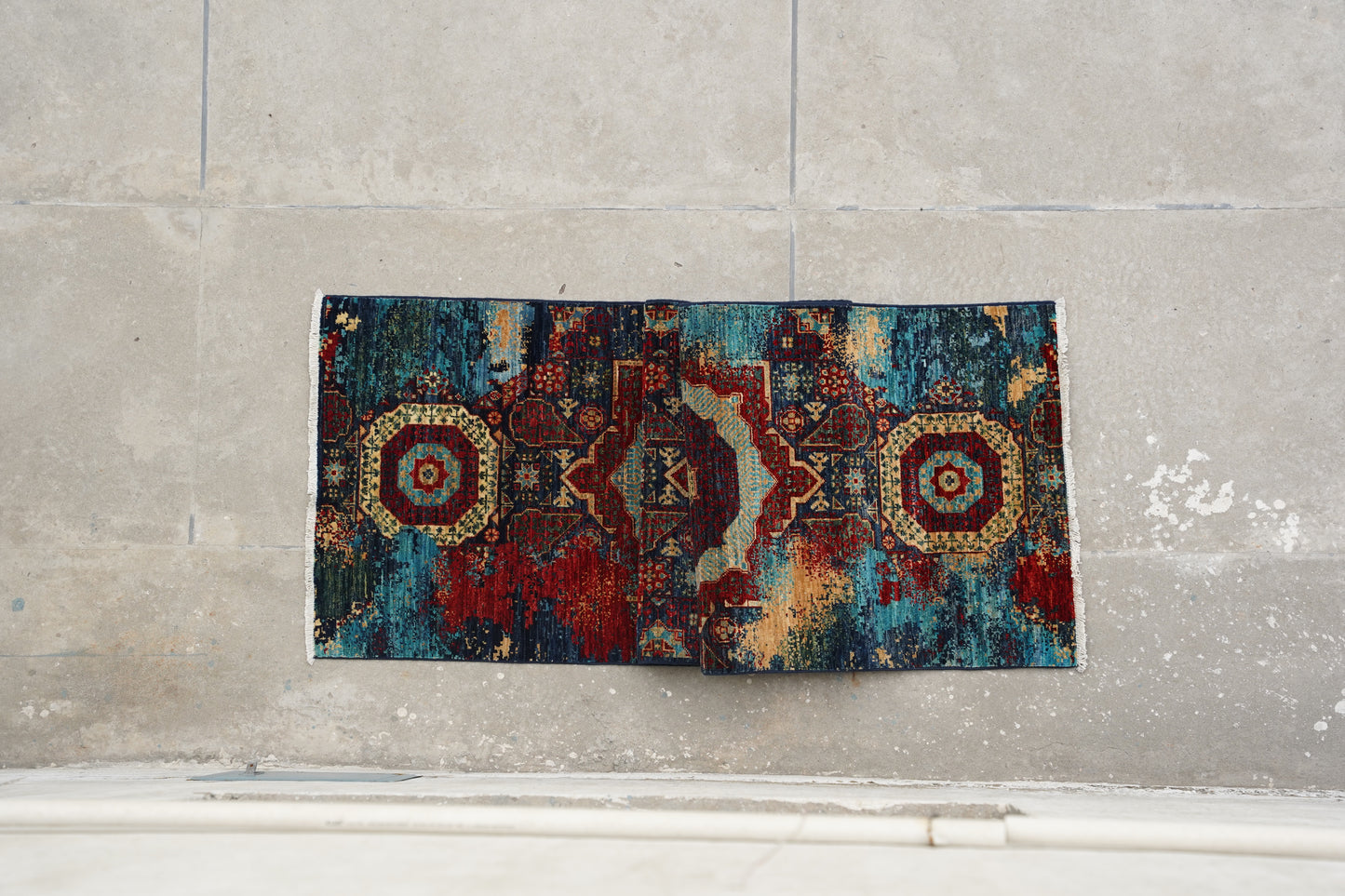 Authentic Afghan Tribal Runner in Azure & Crimson