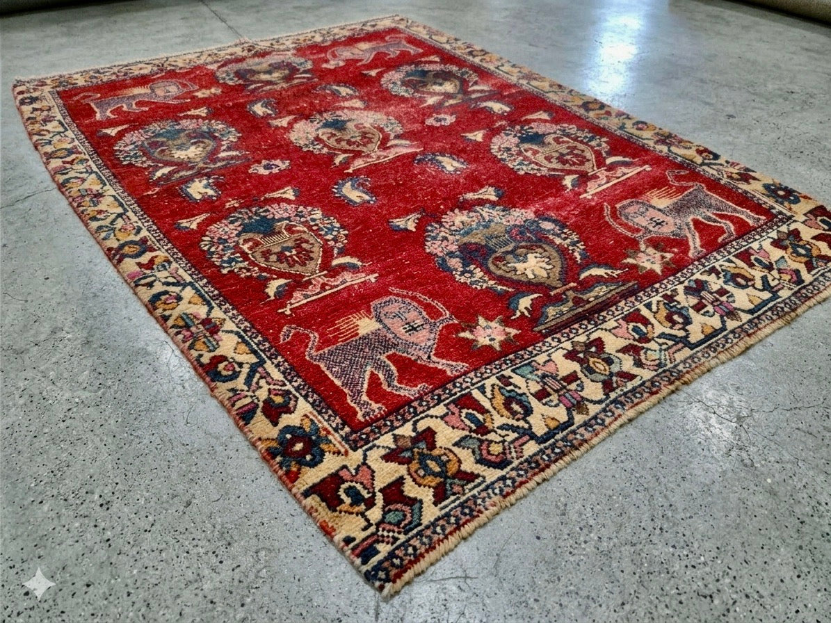 Vintage Persian Pictorial Rug | Iconic 'Persian Lion' and Shah Motif Masterpiece