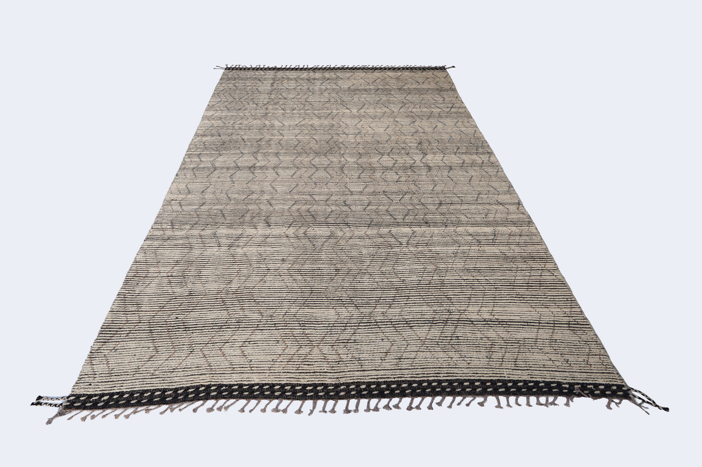 Minimalist Linear Moroccan Berber Rug – Hand-Knotted Oatmeal & Charcoal Wool Rug