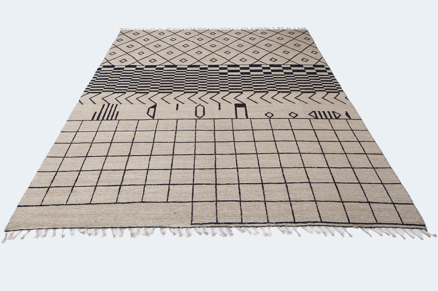 Modernist Moroccan Berber Area Rug – Hand-Knotted Geometric Grid & Lattice Wool Rug