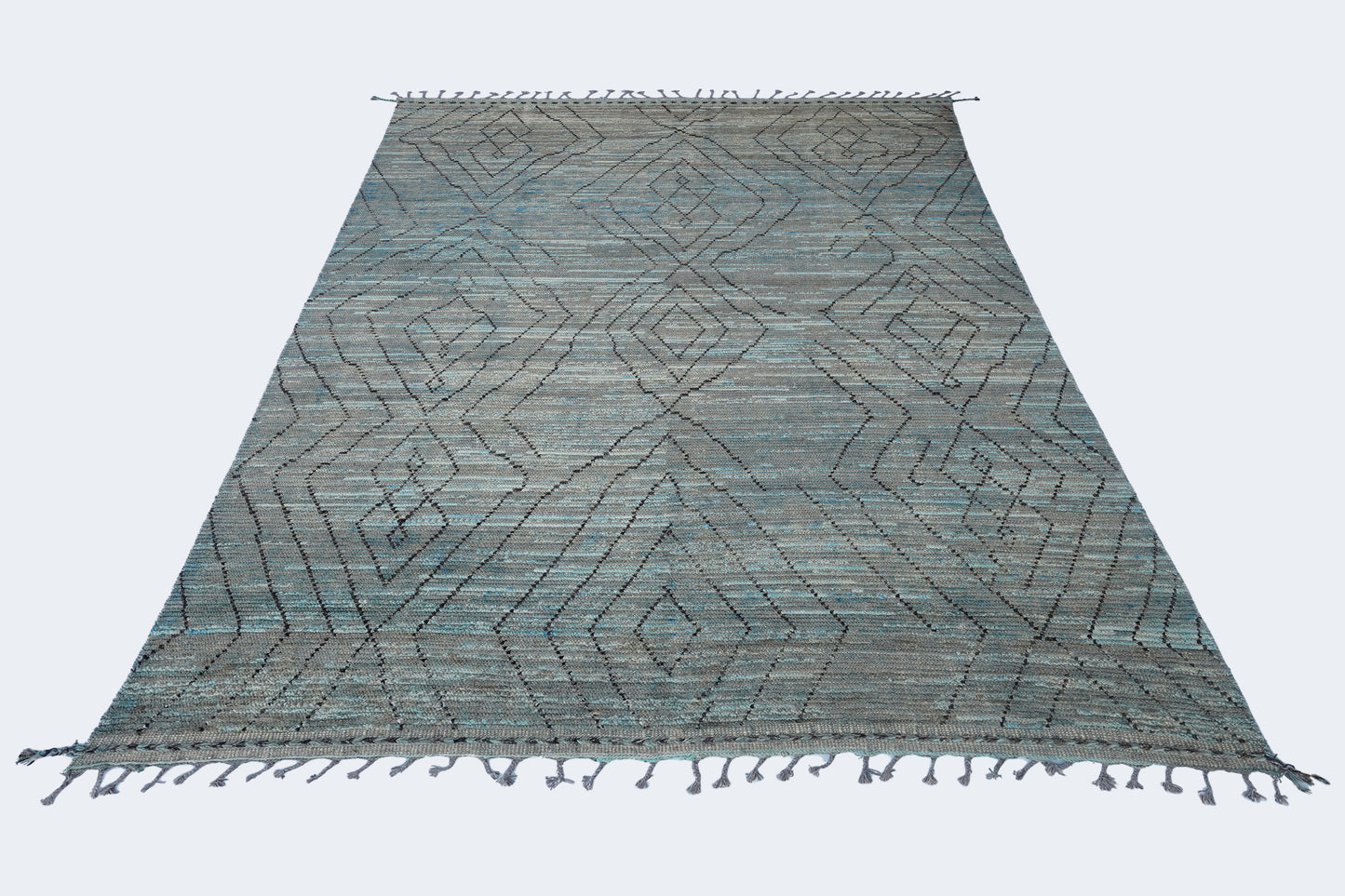 Earthy Teal & Slate Grey Moroccan Berber Rug – Hand-Knotted Wool Tribal Rug