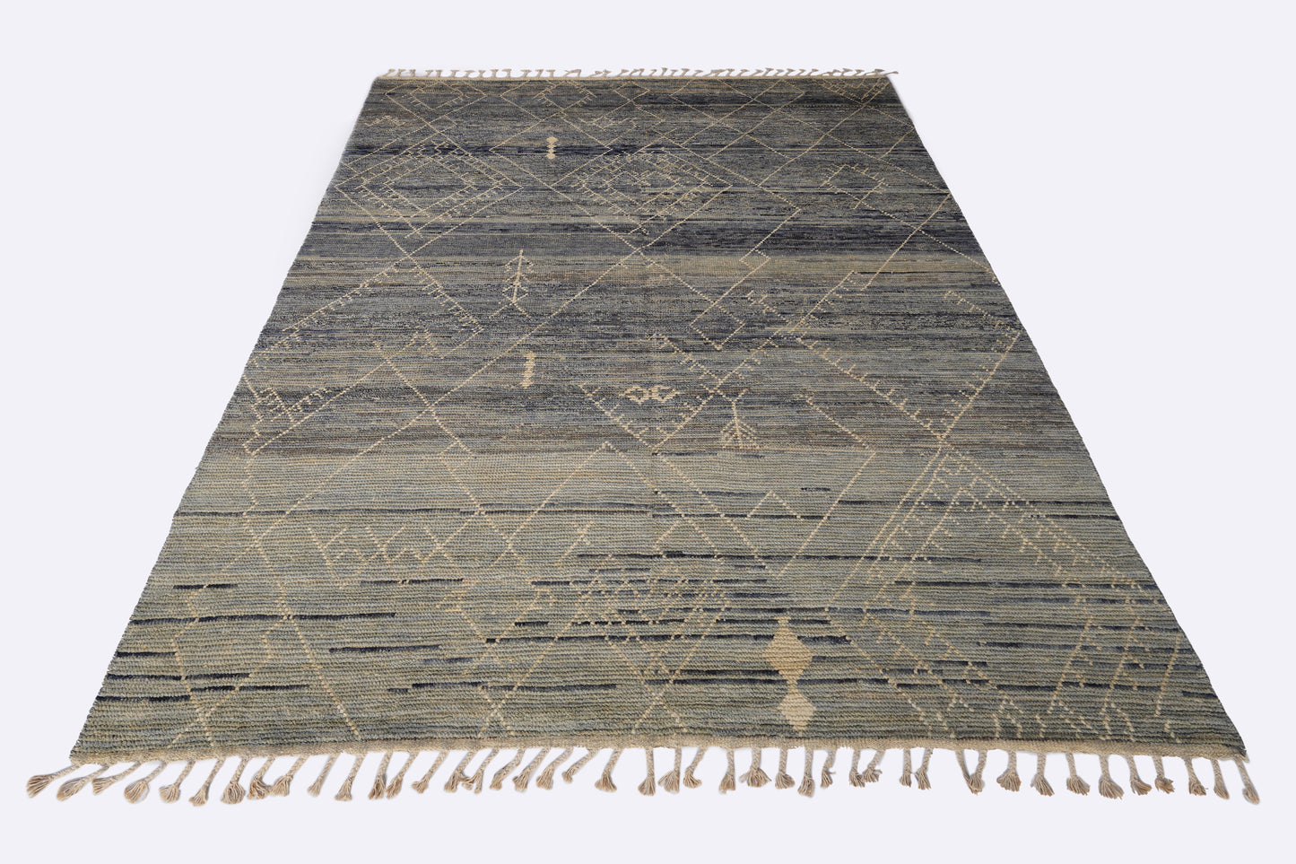 Vintage Moroccan Berber Beni Ourain Rug – Distressed Slate Blue & Charcoal Tribal Rug